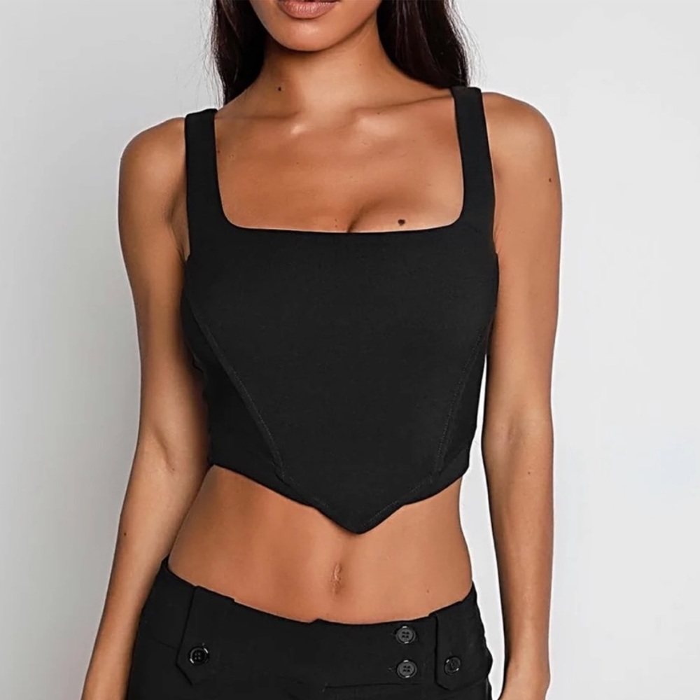 Tiger Mist Black Corset Top with Mesh Side Detailing